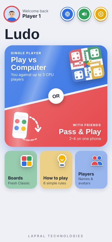 Lapral Ludo main menu